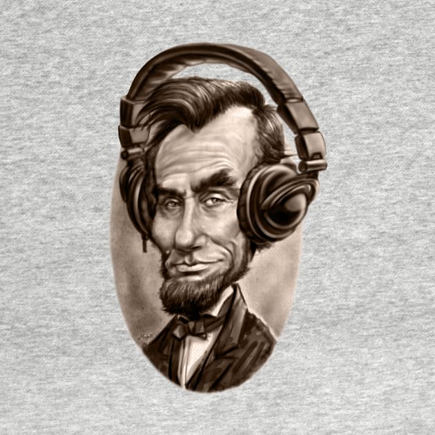 Caricature of Abe Lincoln with Music Headphones by Mudge